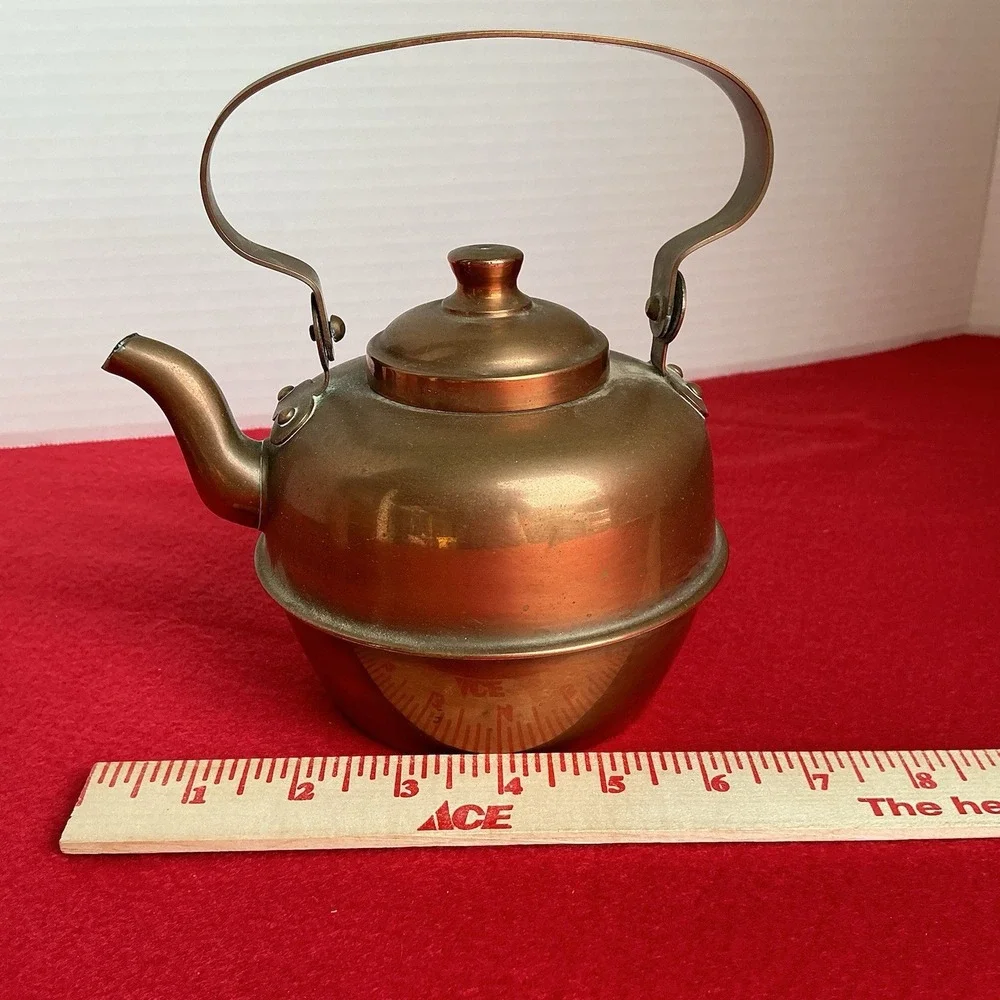 Vintage Miniature Copper Teapot Kettle with Handle | Collectible Decor 4.5